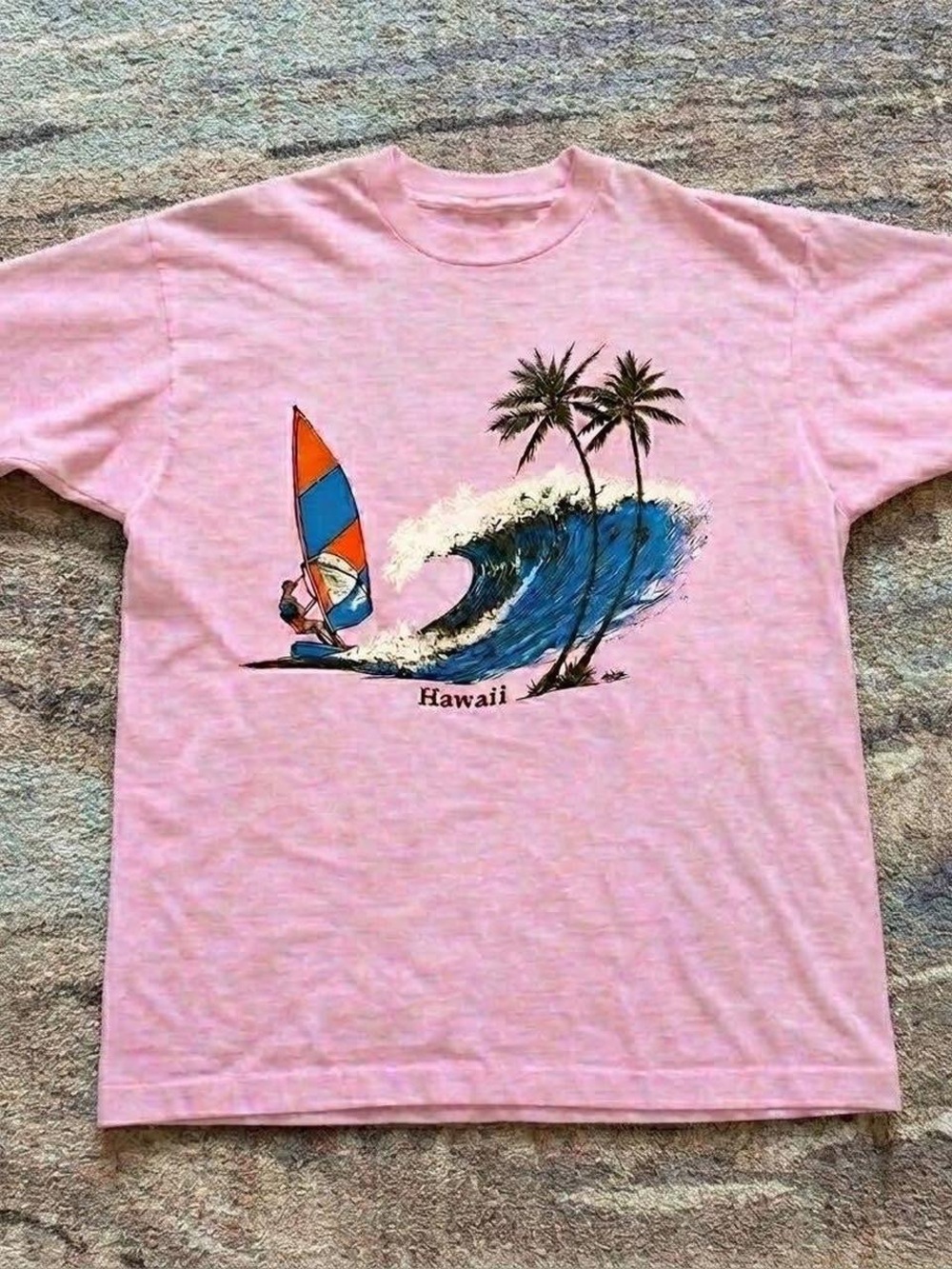 Gildan Pink Hawaii Surf Palm Graphic Tee